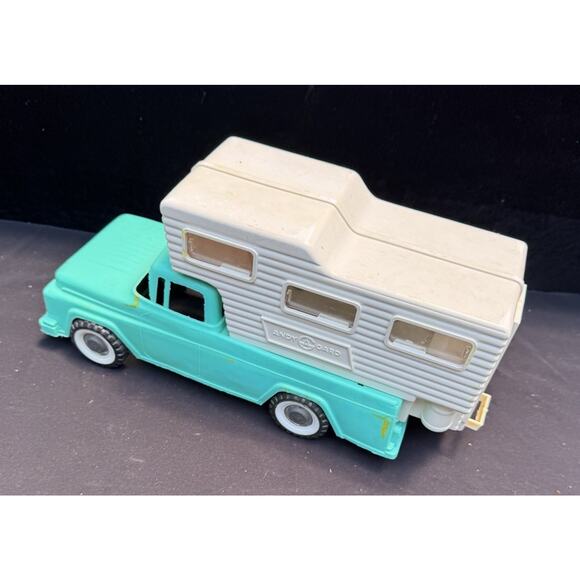 Vintage 1950s Andy Gard Plastic Toy Pick Up TEAL Truck with Camper! -3 - Picture 12 of 12